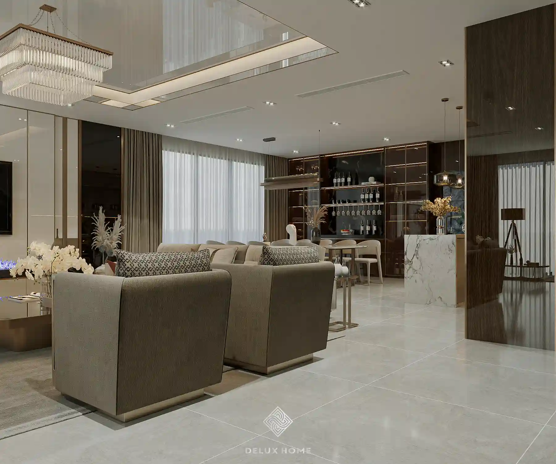 Dự án biệt thự Thái Bình - phòng khách - liền bếp