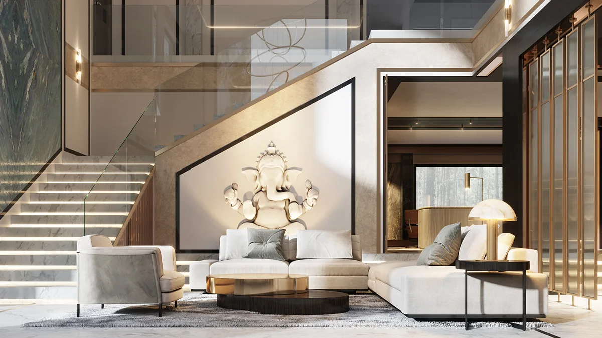 Thi công biệt thự Đan Phượng 500m2 phòng khách 2