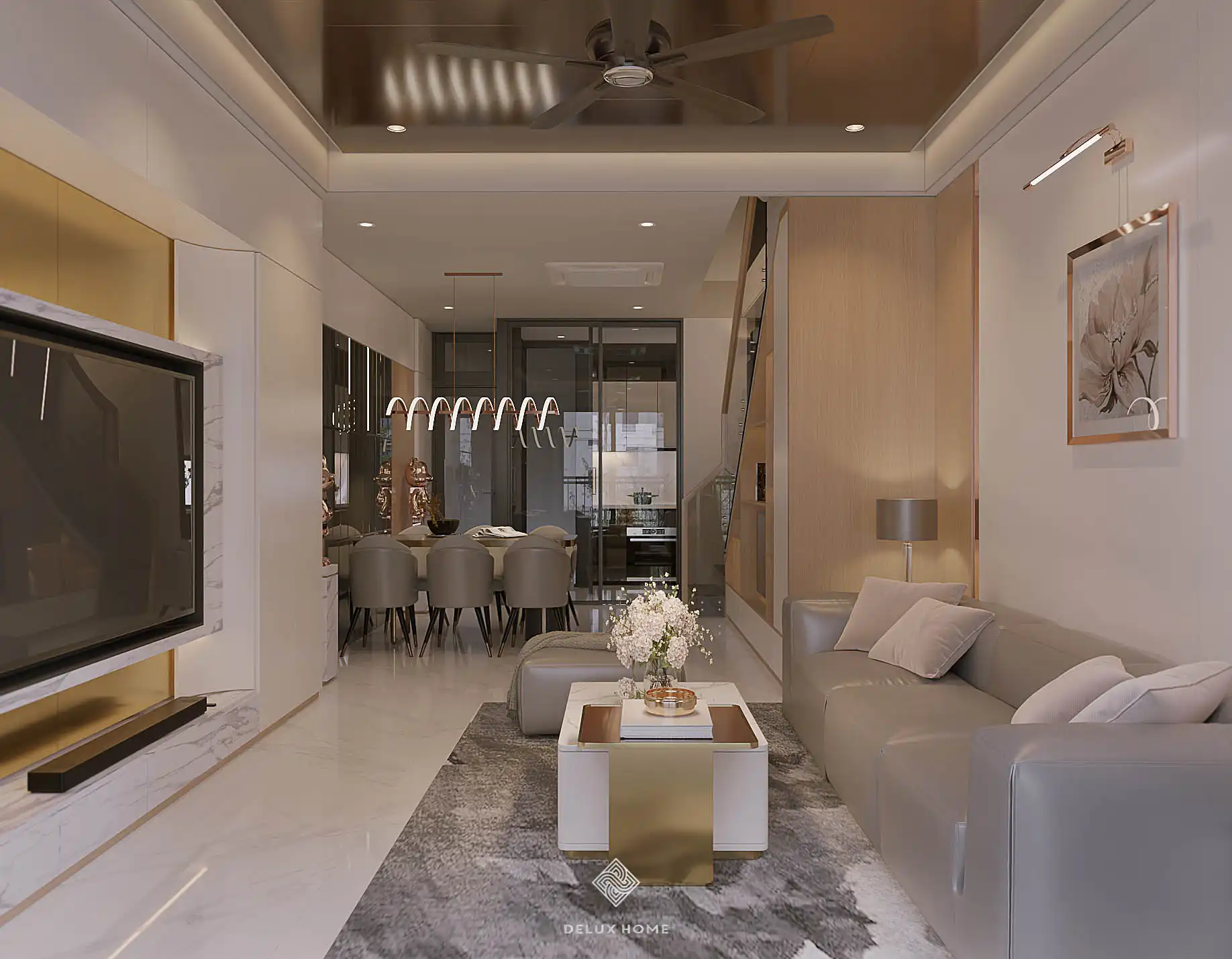 Dự án thiết kế nhà phố Quảng Ninh - Chị Thư phòng khách