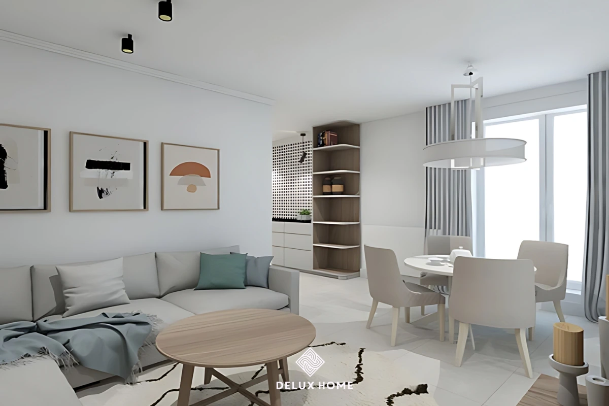 Thiết kế căn hộ 40m2 phòng bếp liền phòng khách hiện đại, tiện nghi