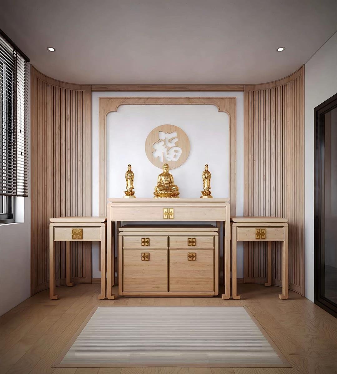 Không gian thờ tự trang nghiêm, thanh tịnh phong cách Zen.