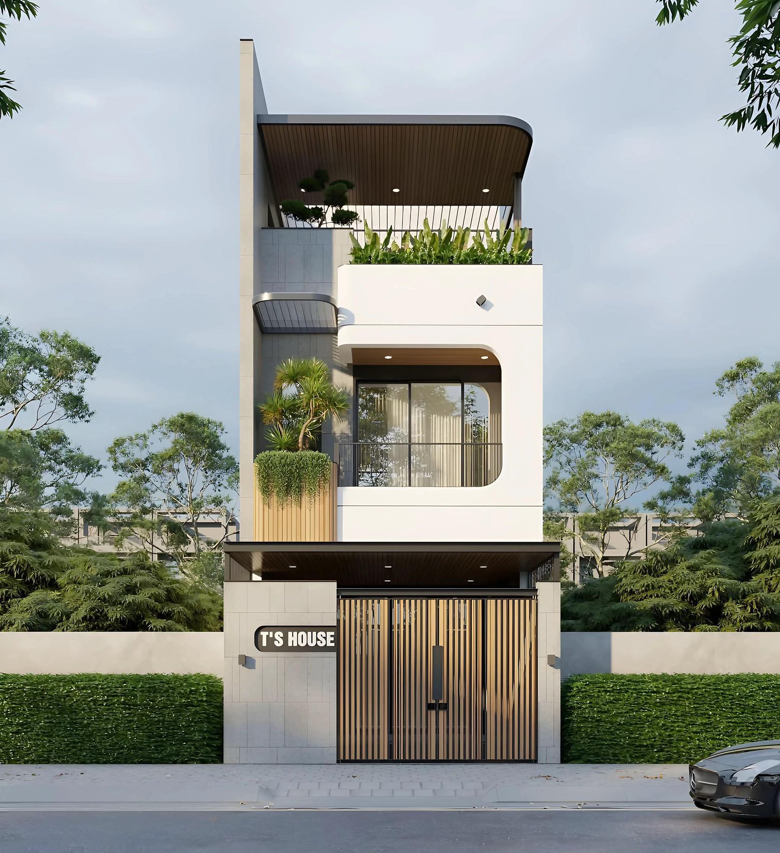 Phối cảnh 2.5 tầng hiện đại – Sự giao thoa hoàn hảo giữa đường cong mềm mại và sắc xanh phố thị.