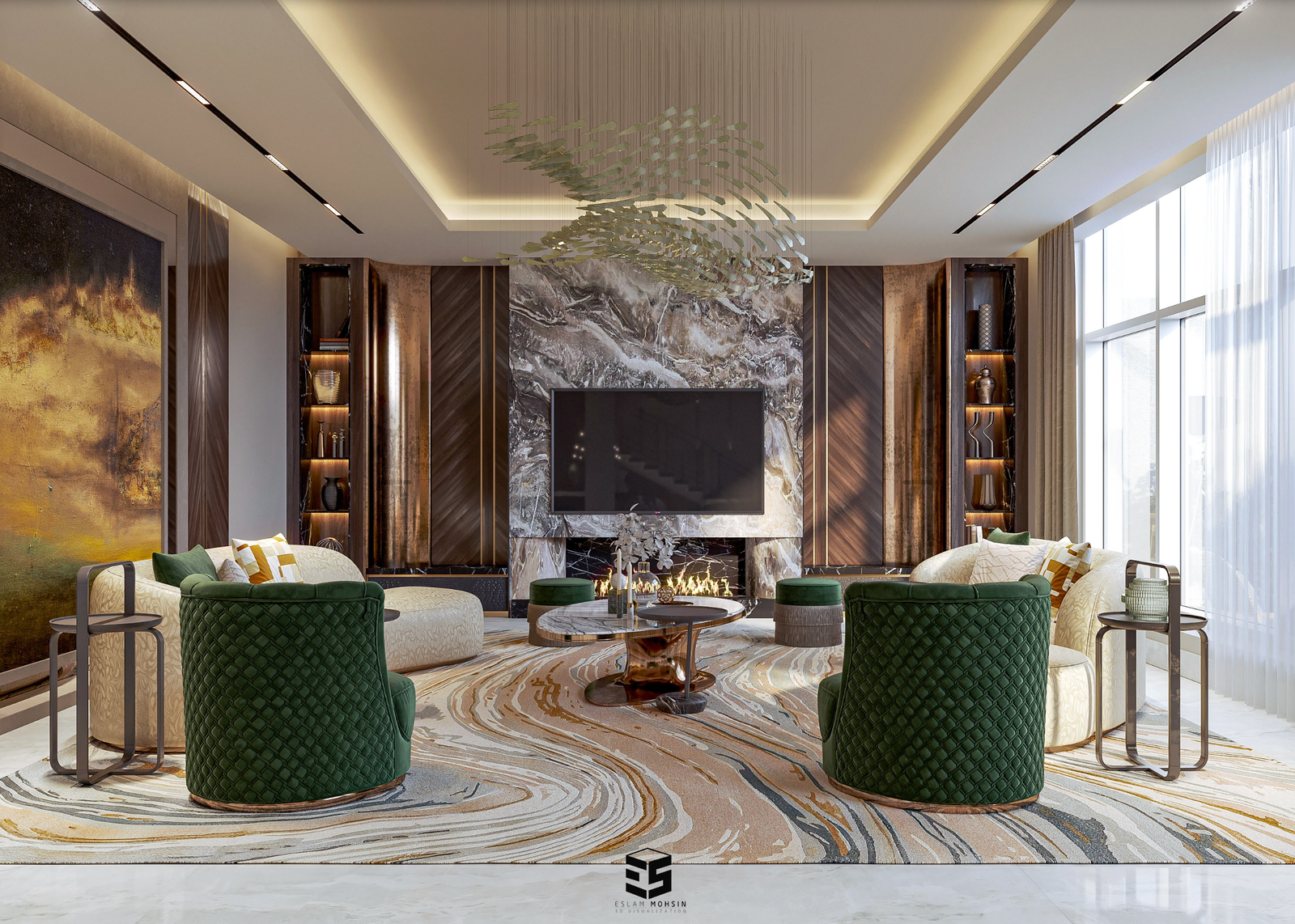 Không gian phòng khách Modern Luxury với mảng tường đá tự nhiên nguyên khối – Nơi khẳng định cái 
